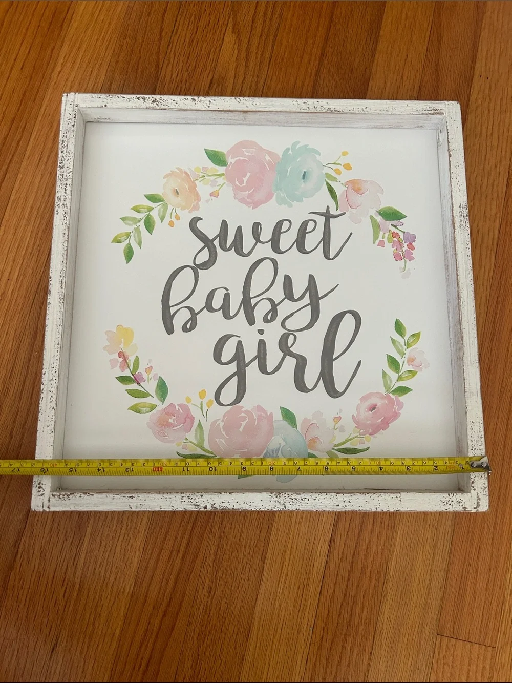 Sweet Baby Girl Floral Wall Sign - White Frame